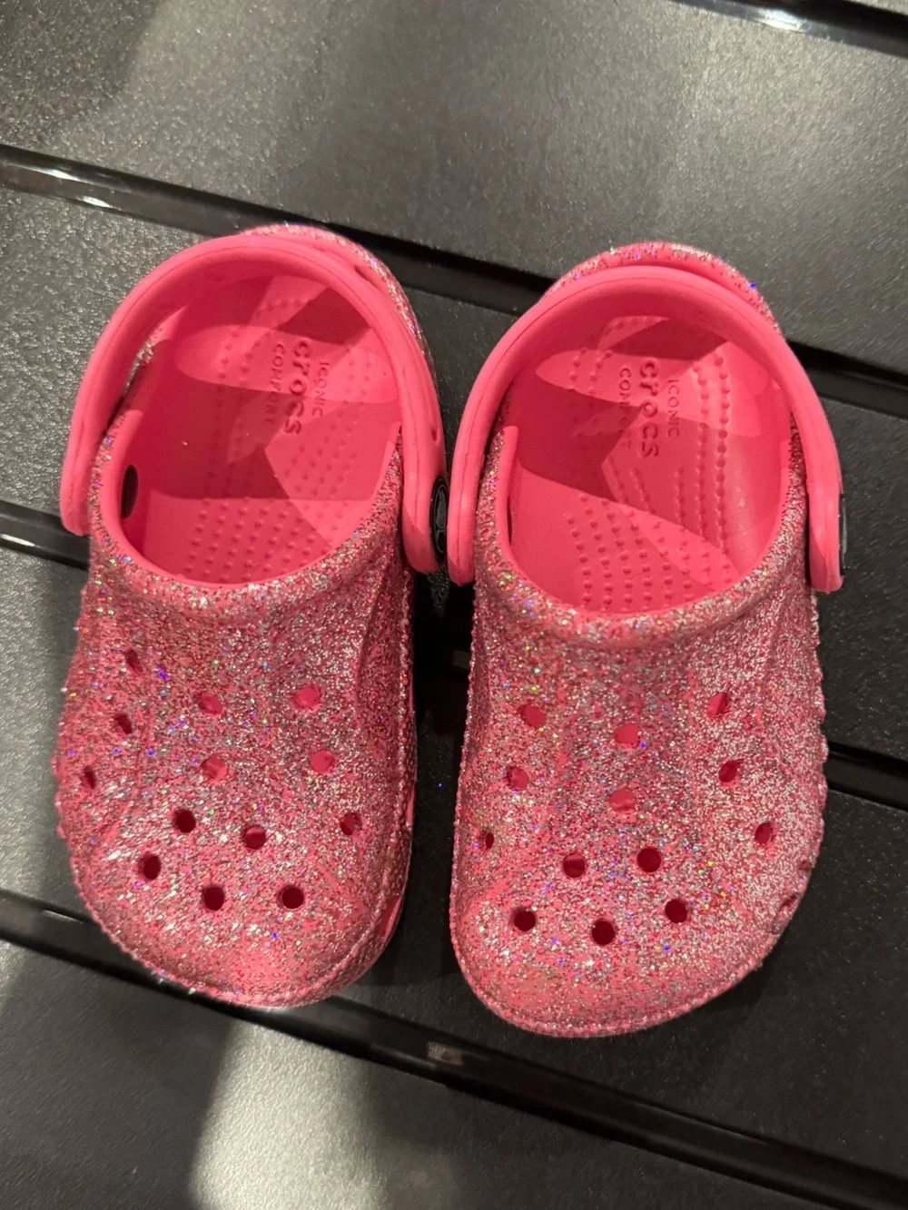 Baby Girl CROCS Toddler Baya Glitter Clogs Mules Slip On Shoes Pink 7 23 Neon